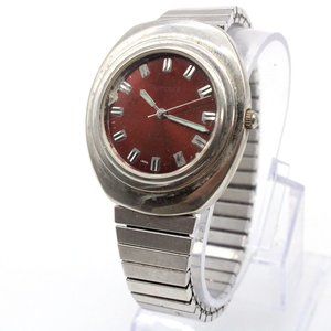 Vintage RUMOURS Watch Mens Silver Tone Classic Red Dial Stainless Steel 60's